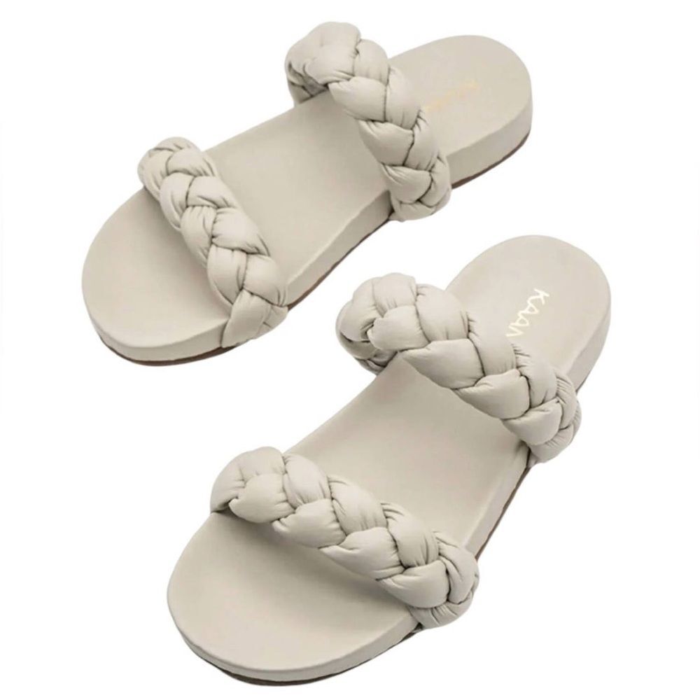 KAANAS coco chunky braided pool slide in off white 7 Revolve